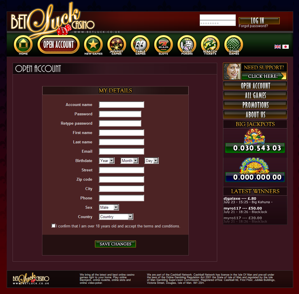 betluck casino registration