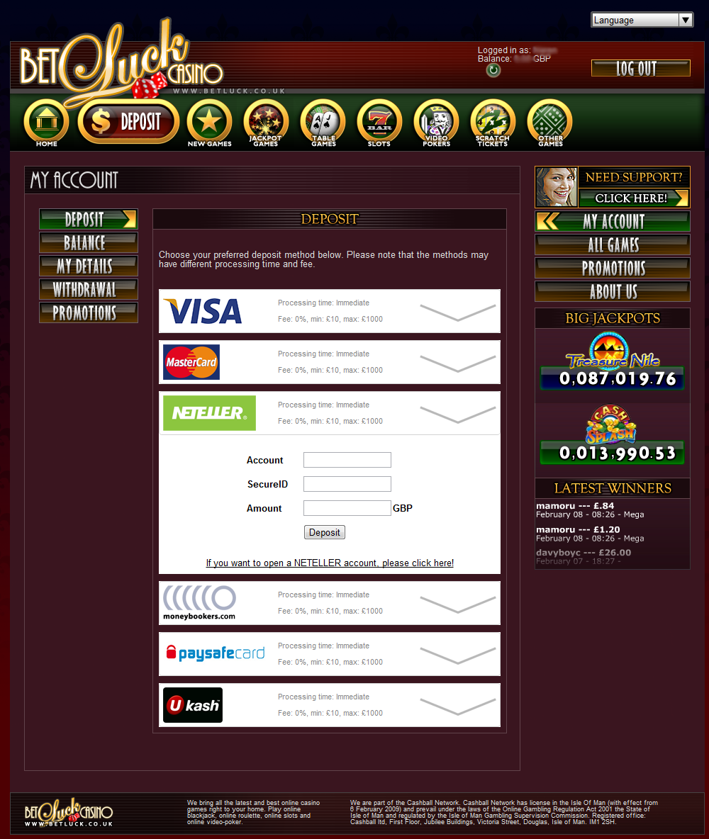 betluck secure deposit payment