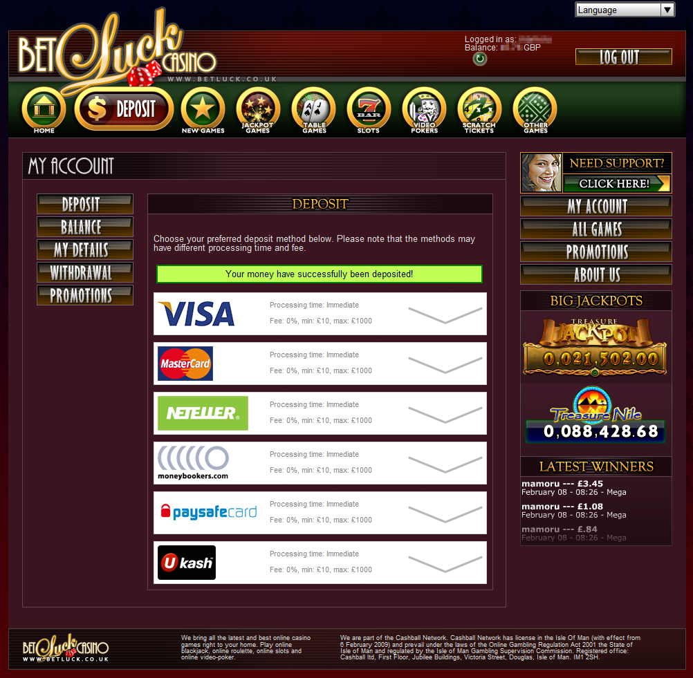 betluck casino payment procedure
