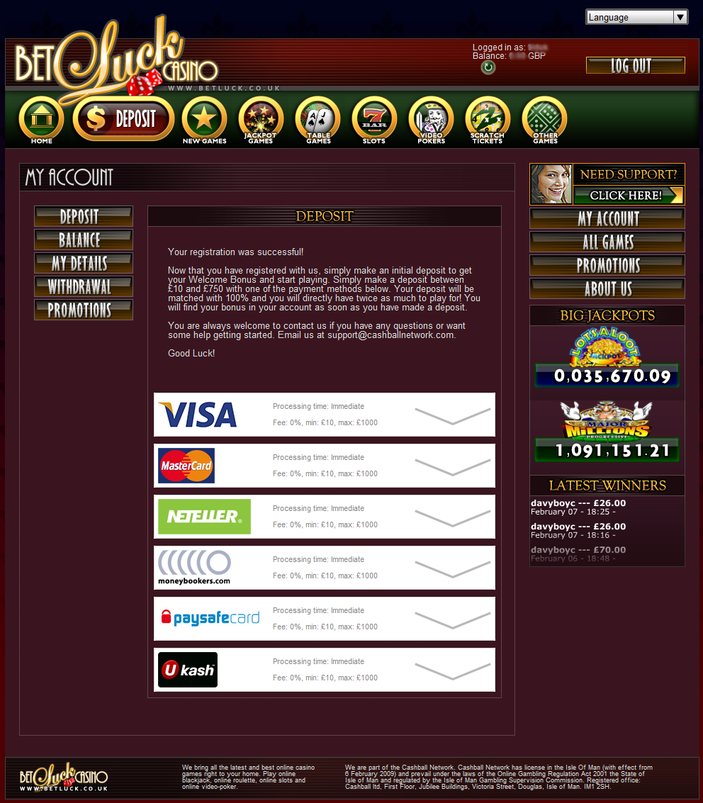 betluck money deposit